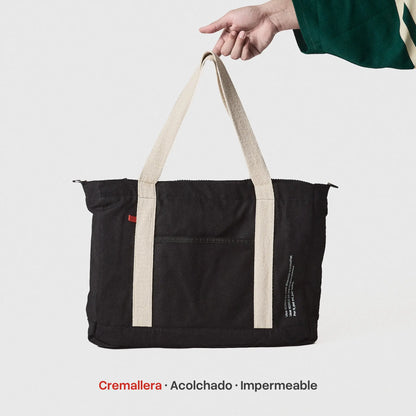 Tote Bag Esencial Zipper - Black - Cremallera y Protección
